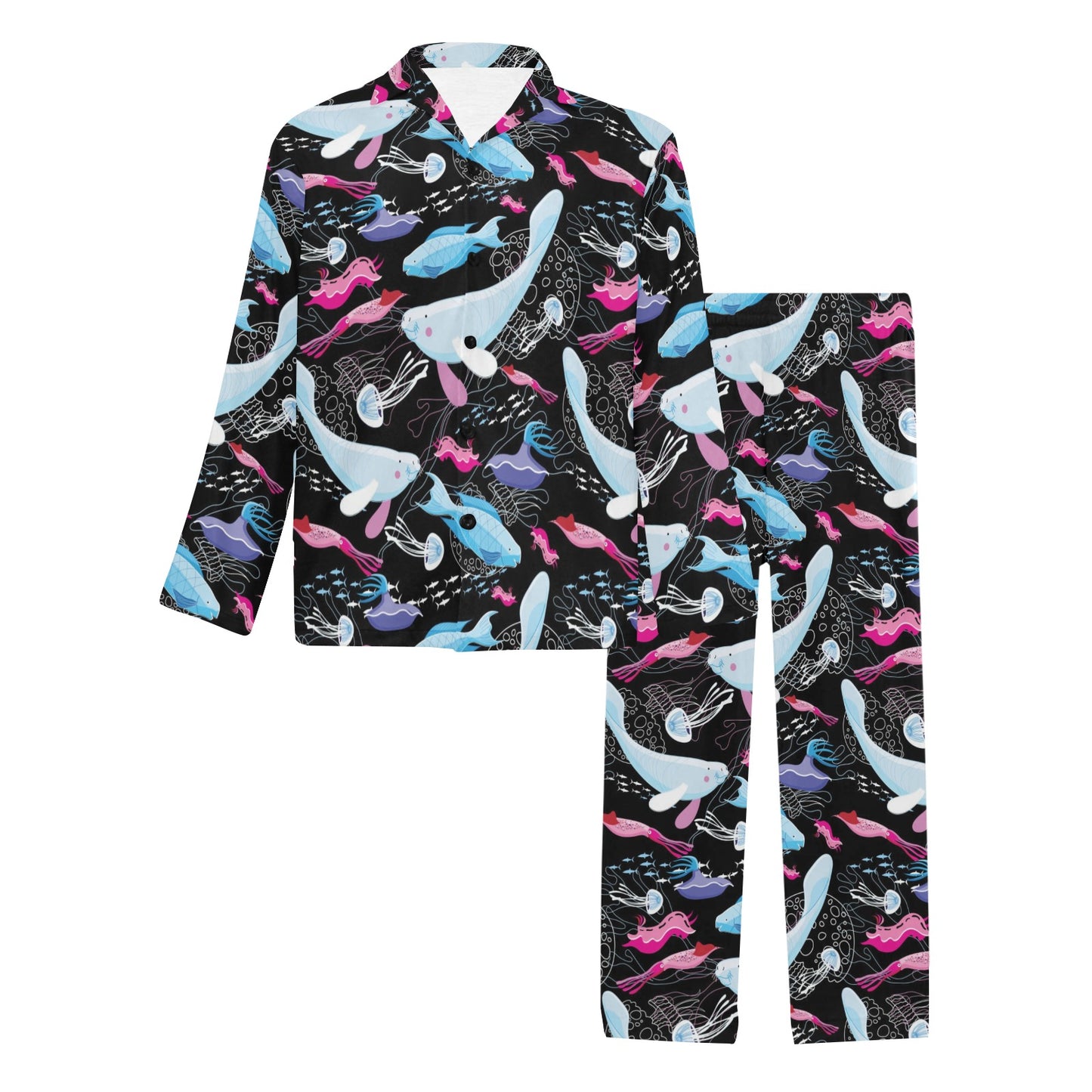 Manatee Pattern Print Design 02 Men's Long Pajama Set