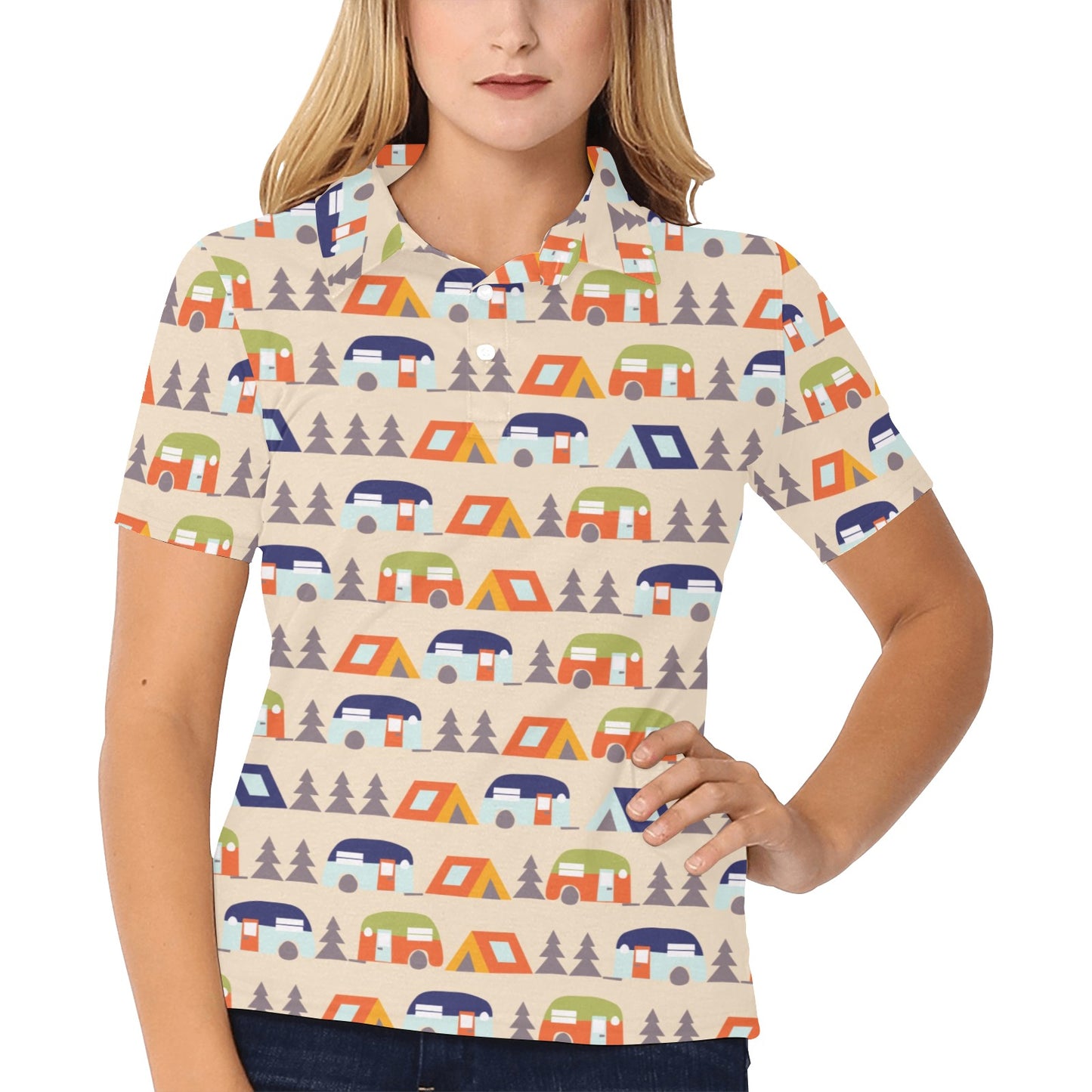 Camper Tent Pattern Print Design 03 Women's Polo Shirt
