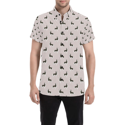 Siberian Huskies Print Design LKS301 Men Short Sleeve Button Up Shirt