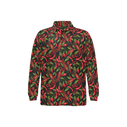 Chilli Pepper Pattern Print Design 02 Long Sleeve Polo Shirt For Men's