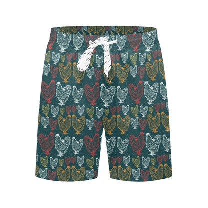 Rooster Hand Draw Design Men's Swim Trunks Beach Shorts