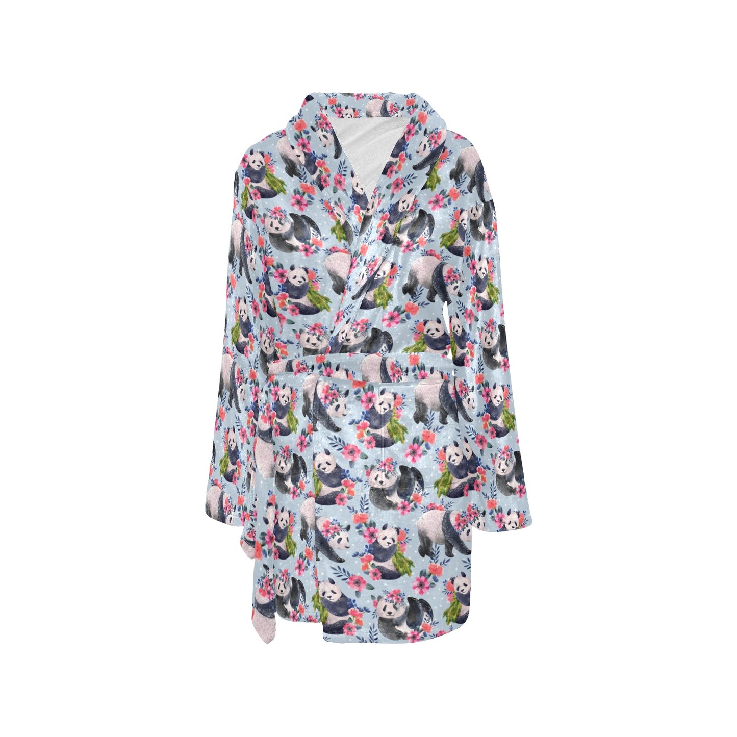 Panda Bear Flower Design Themed Print Women's Fleece Robe