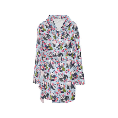 Panda Bear Flower Design Themed Print Women's Fleece Robe