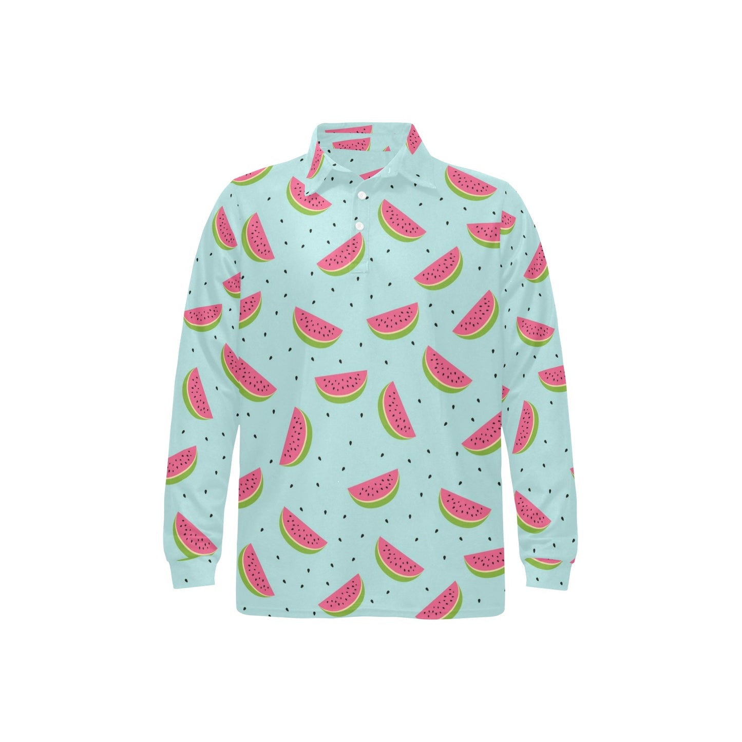 Watermelon Pattern Print Design WM06 Long Sleeve Polo Shirt For Men's