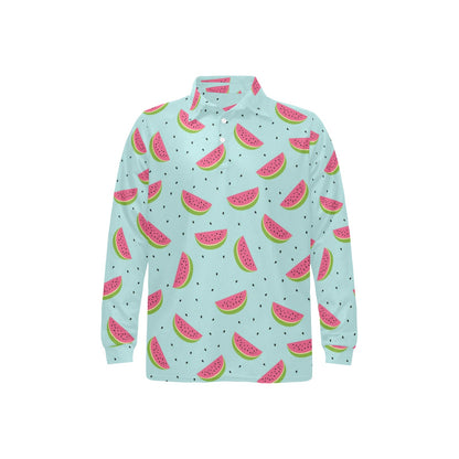 Watermelon Pattern Print Design WM06 Long Sleeve Polo Shirt For Men's