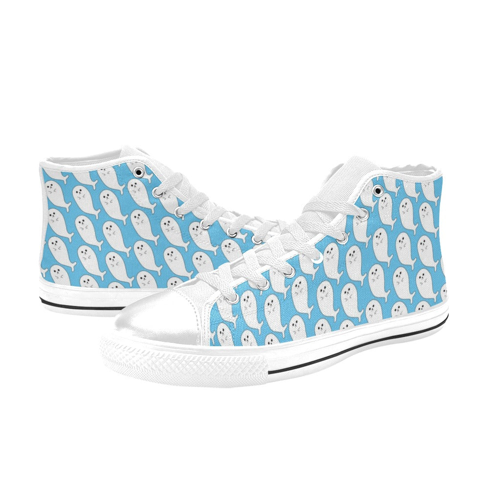 Sea Lion Print Design LKS402 Men's High Top Canvas Shoes
