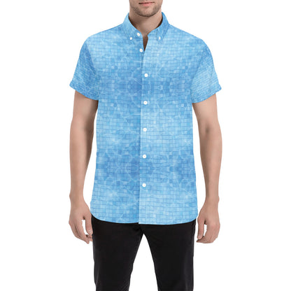Swimming Pool Print Design LKS302 Men Short Sleeve Button Up Shirt