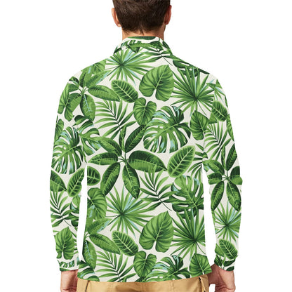 Tropical Flower Pattern Print Design TF013 Long Sleeve Polo Shirt For Men's