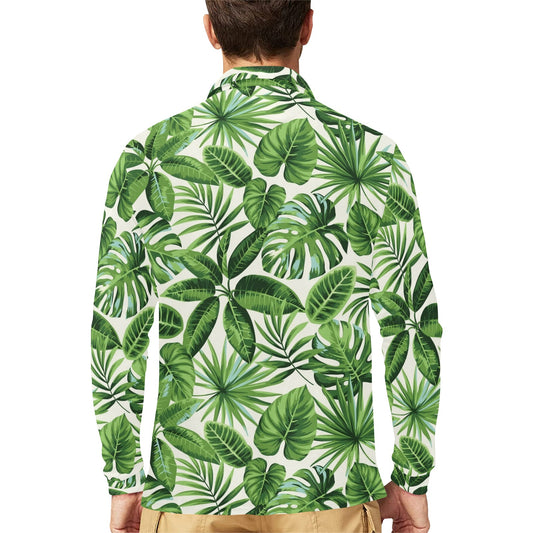 Tropical Flower Pattern Print Design TF013 Long Sleeve Polo Shirt For Men's