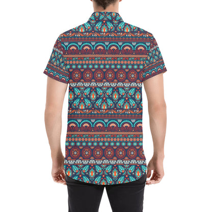 Suzani Print Design LKS302 Men Short Sleeve Button Up Shirt