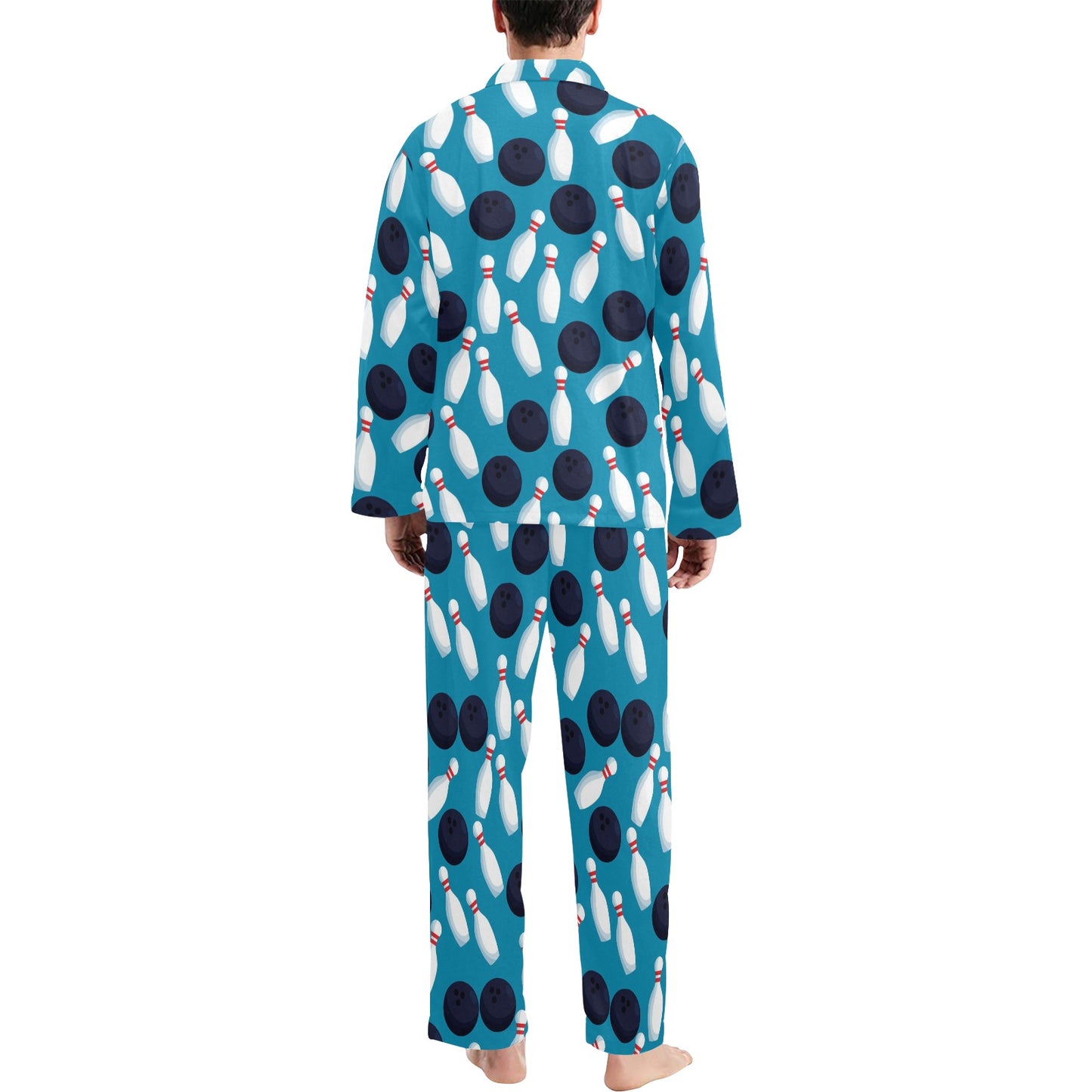 Bowling Pin Pattern Print Design 010 Men's Long Pajama Set