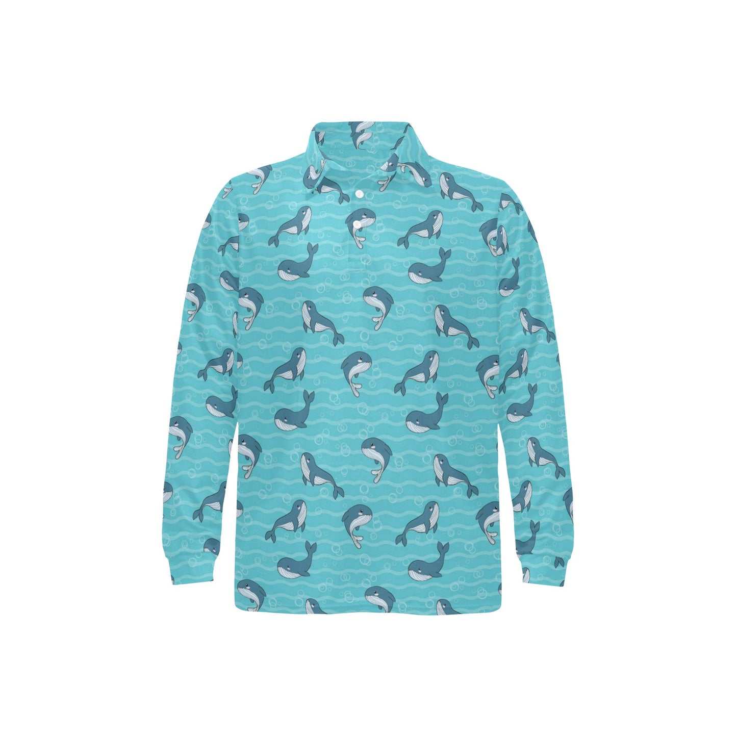 Whale Print Design LKS303 Long Sleeve Polo Shirt For Men's