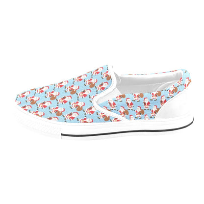 Santa Christmas Themed Print Design LKS305 White Slip Ons Canvas Women's Shoes