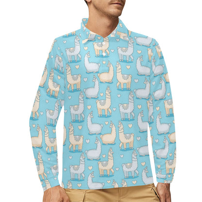 Alpaca Pattern Print Design 06 Long Sleeve Polo Shirt For Men's