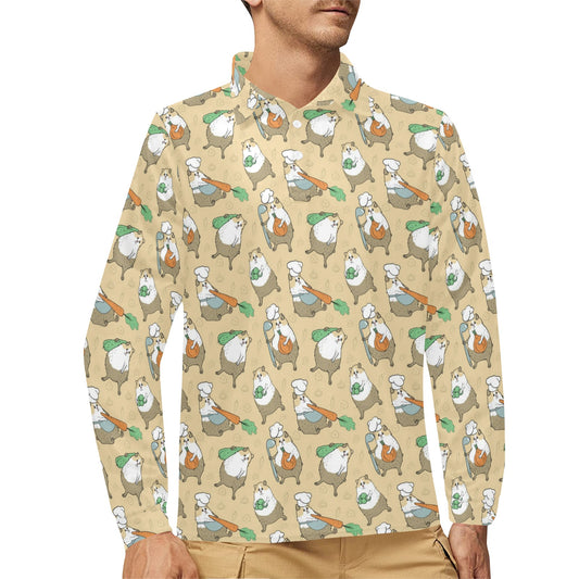 Guinea Pig Print Design LKS401 Long Sleeve Polo Shirt For Men's