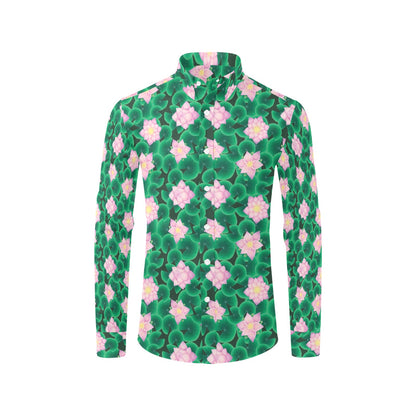 Water Lily Print Design LKS303 Men's Long Sleeve Dress Shirt