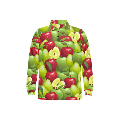 Apple Pattern Print Design AP03 Long Sleeve Polo Shirt For Men's