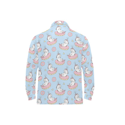 Donut Unicorn Pattern Print Design DN014 Long Sleeve Polo Shirt For Men's