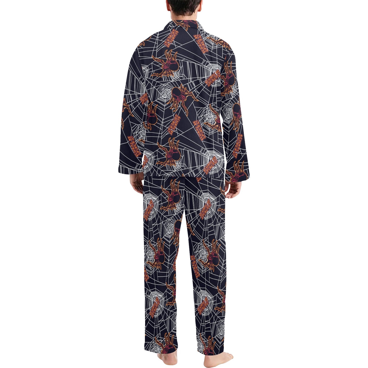 Tarantula Spiderwebs Pattern Print Design 01 Men's Long Pajama Set