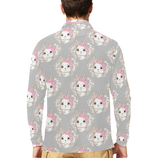 Rabbit Pattern Print Design RB07 Long Sleeve Polo Shirt For Men's
