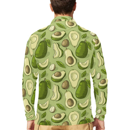 Avocado Pattern Print Design AC03 Long Sleeve Polo Shirt For Men's
