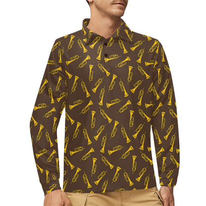 Trumpet Pattern Design Print Long Sleeve Polo Shirt For Men's