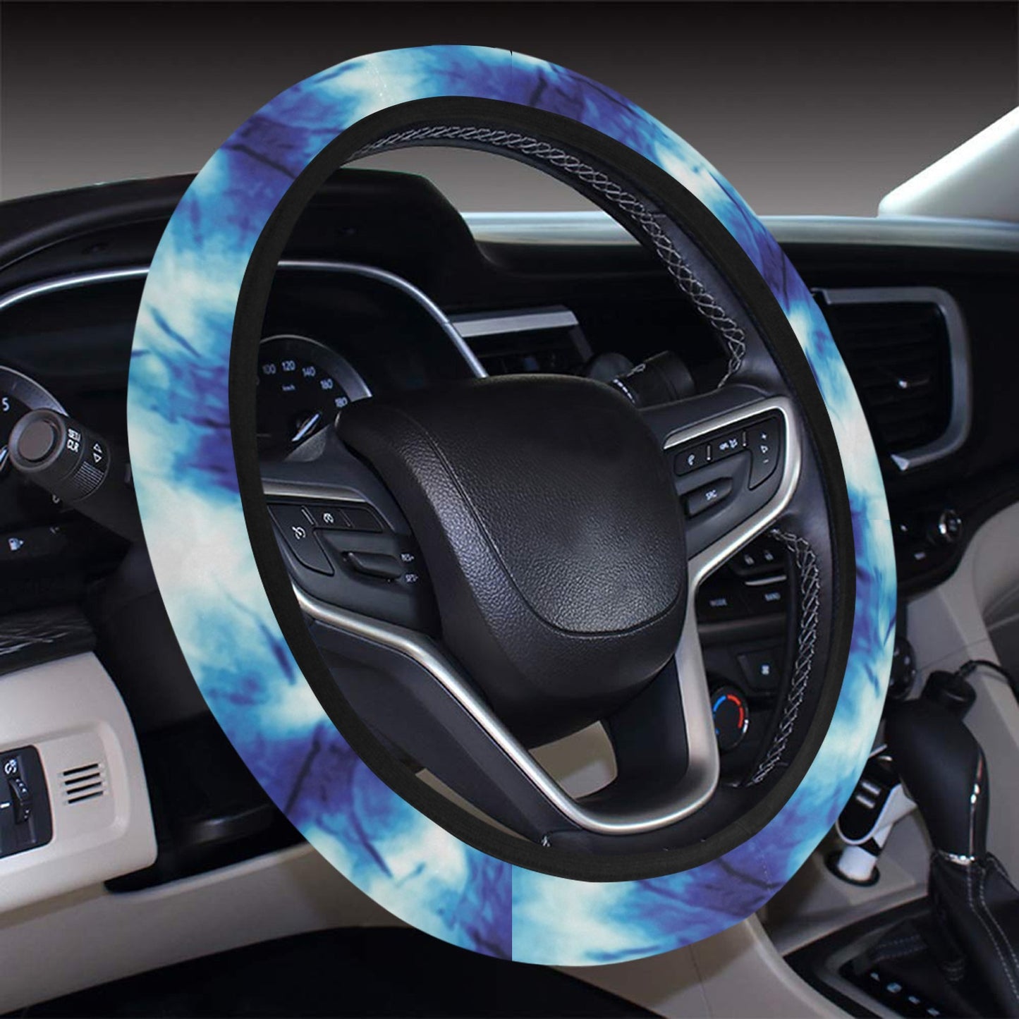 Tie Dye Blue Print Design LKS305 Steering Wheel Cover with Elastic Edge
