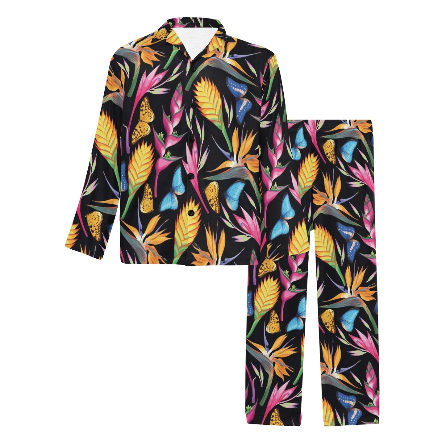 Tropical Flower Pattern Print Design TF016 Men's Long Pajama Set
