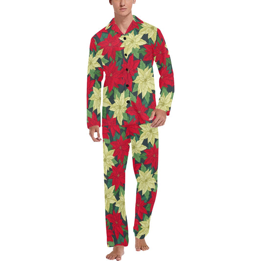 Poinsettia Pattern Print Design POT06 Men's Long Pajama Set