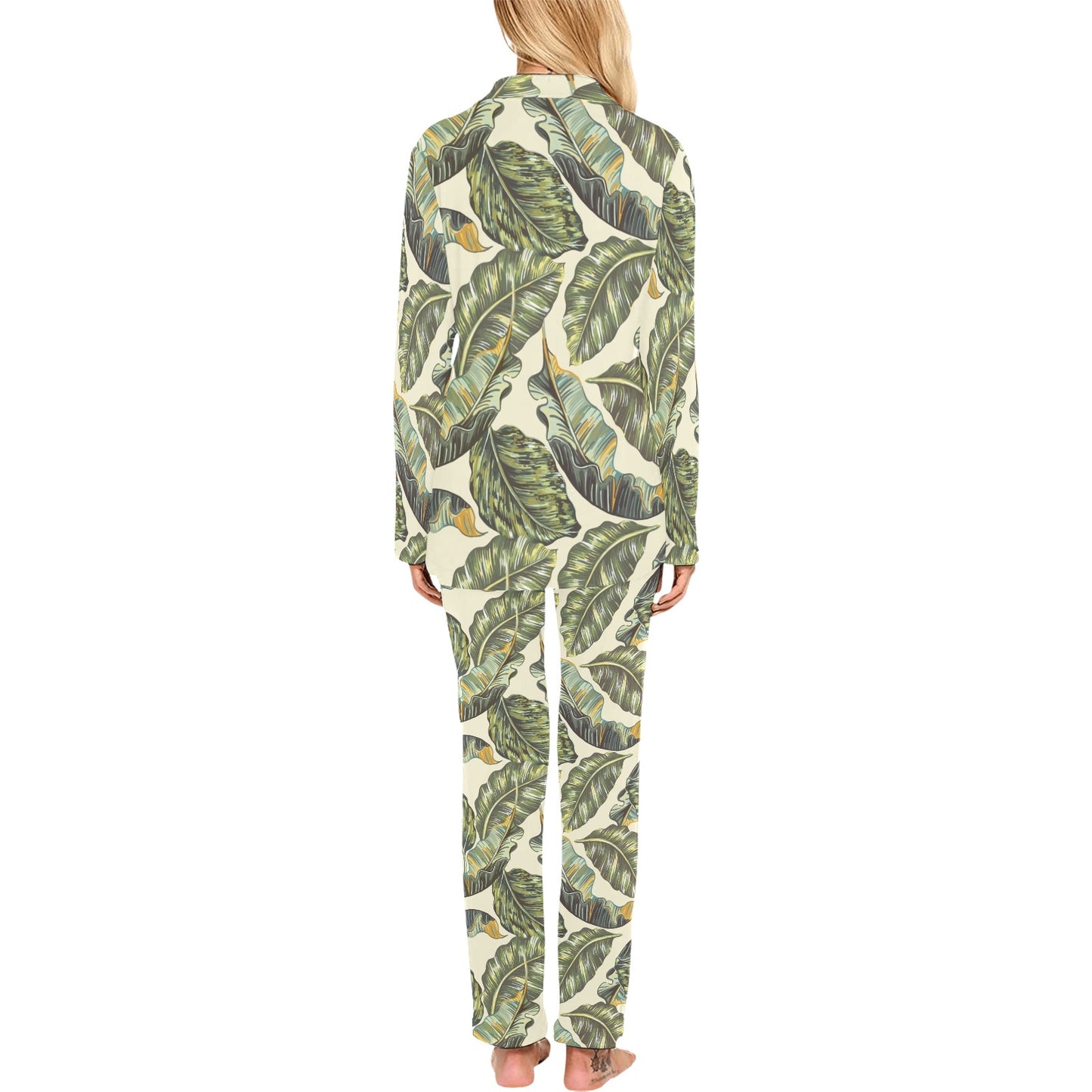Banana Leaf Pattern Print Design BL08 Women's Long Pajama Set