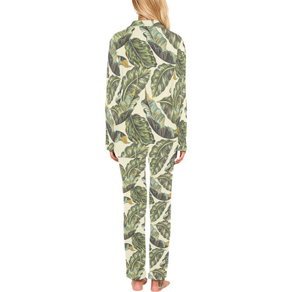 Banana Leaf Pattern Print Design BL08 Women's Long Pajama Set