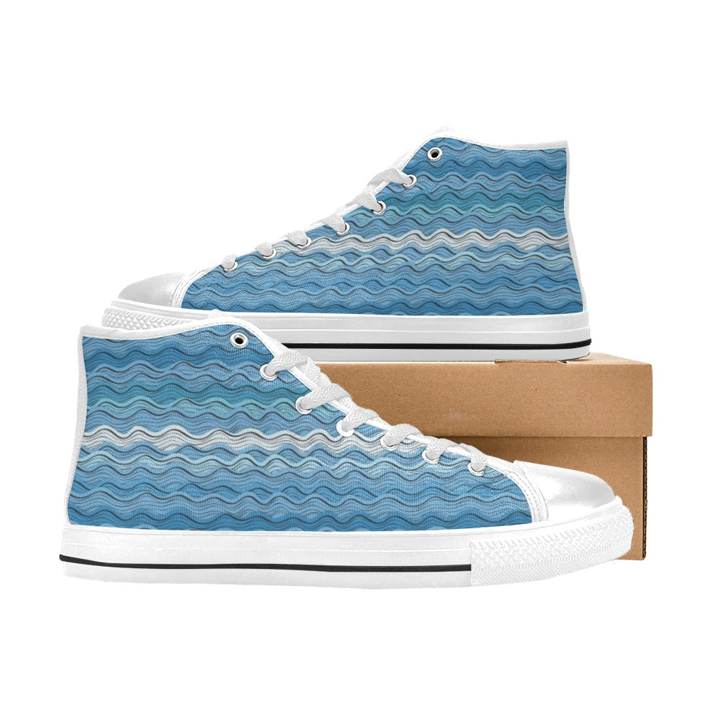Wave Print Design LKS301 Men's High Top Canvas Shoes