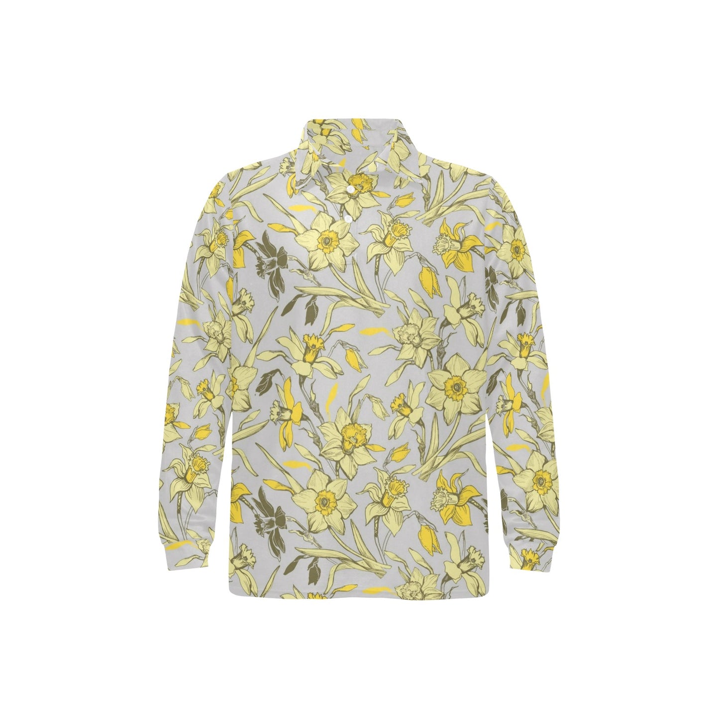Daffodils Pattern Print Design DF05 Long Sleeve Polo Shirt For Men's