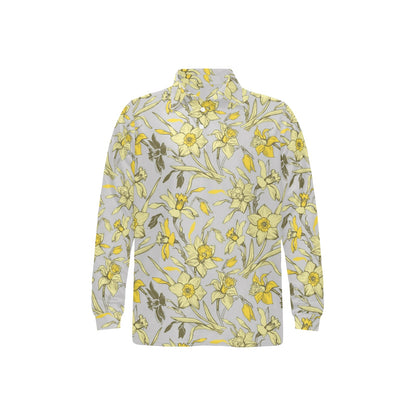 Daffodils Pattern Print Design DF05 Long Sleeve Polo Shirt For Men's