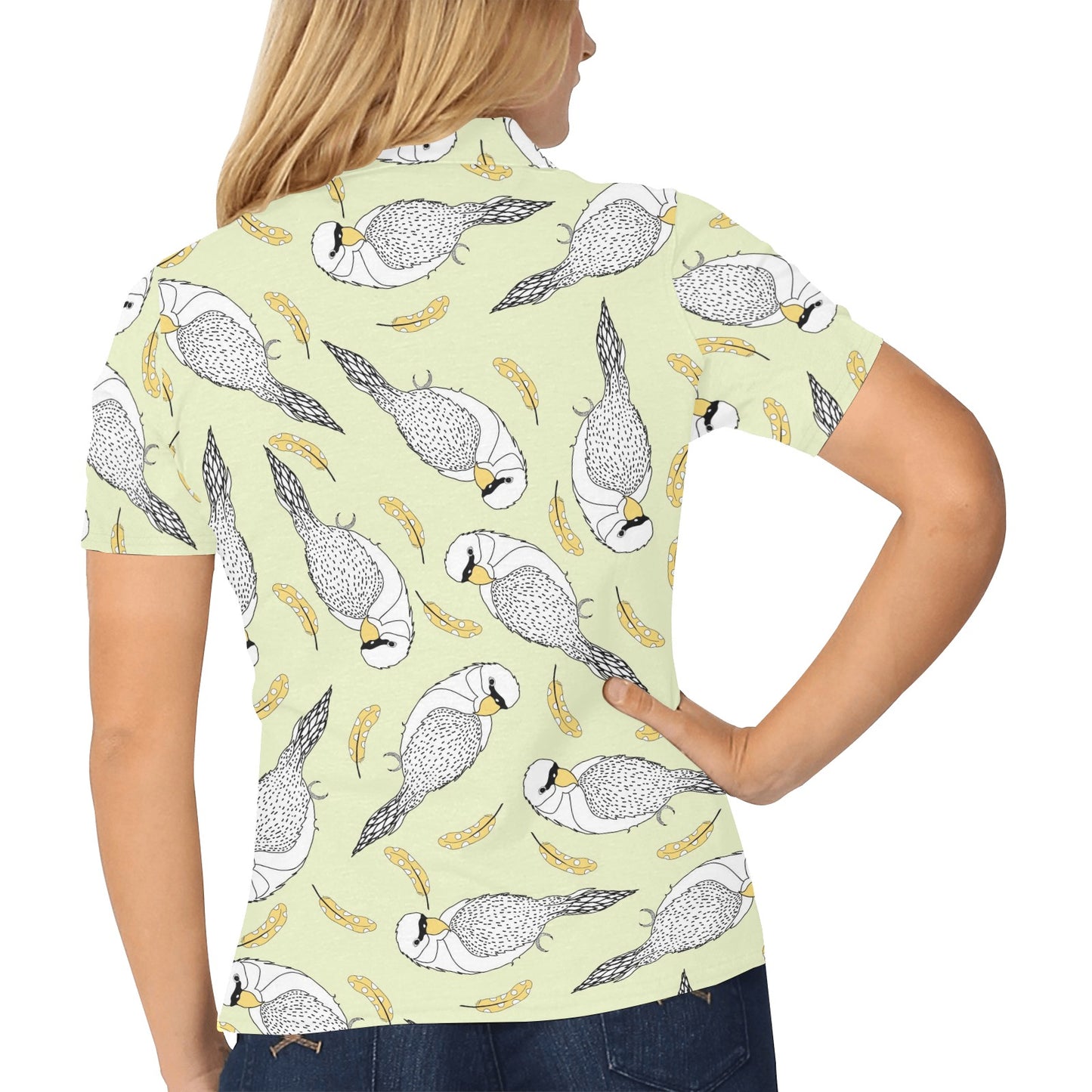 Parakeet Pattern Print Design A03 Women's Polo Shirt