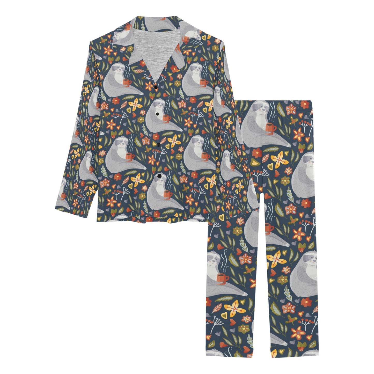 Sloth Print Design LKS303 Women's Long Pajama Set