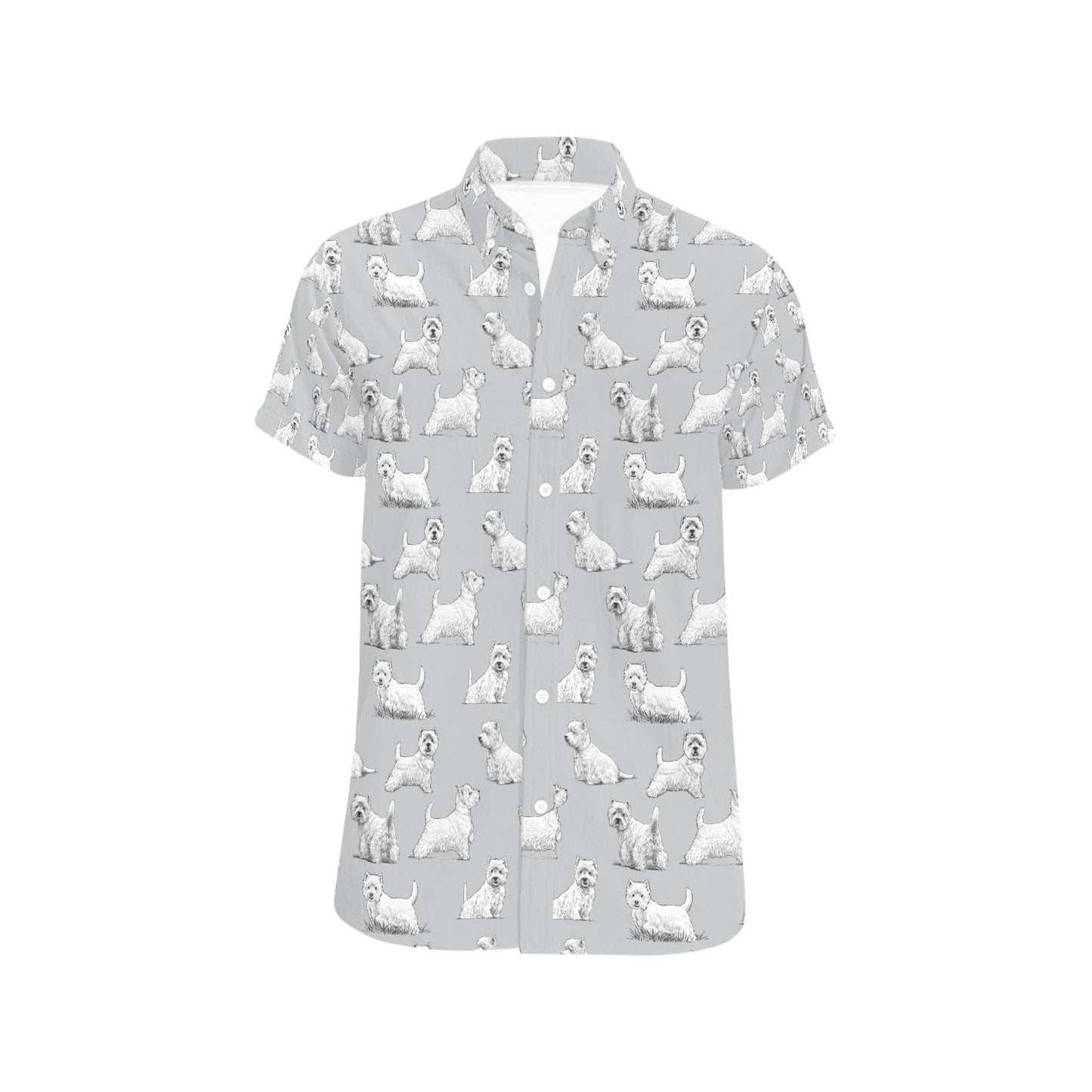 Scottish Terriers Print Design LKS3011 Men Short Sleeve Button Up Shirt