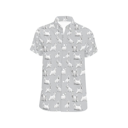 Scottish Terriers Print Design LKS3011 Men Short Sleeve Button Up Shirt