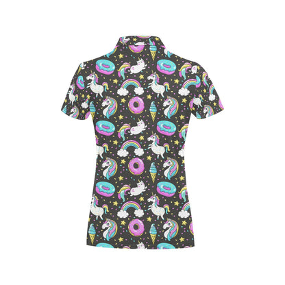 Donut Unicorn Pattern Print Design DN09 Women's Polo Shirt
