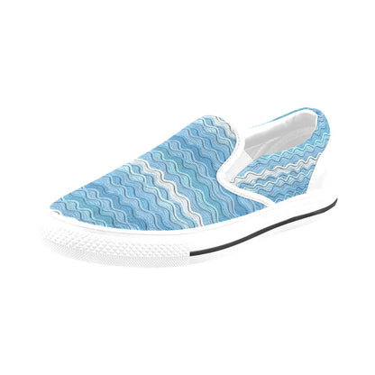 Wave Print Design LKS301 White Slip Ons Canvas Women's Shoes