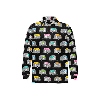 Camper Pattern Camping Themed No 2 Print Long Sleeve Polo Shirt For Men's