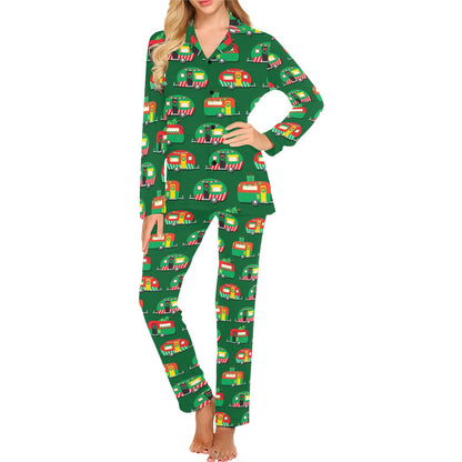 Camper Camping Christmas Themed Print Women's Long Pajama Set