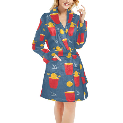Beer Pong Pattern Print Design 02 Women's Fleece Robe