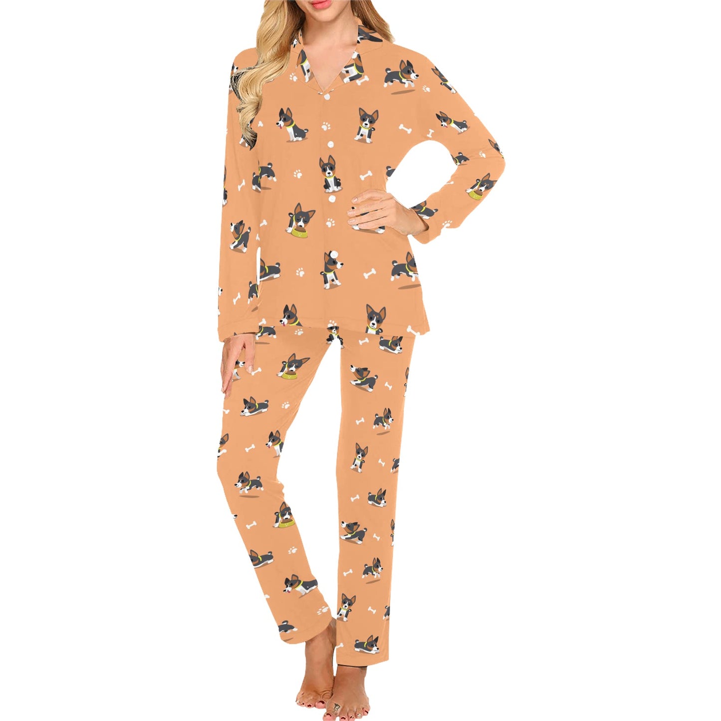 Basenji Pattern Print Design 01 Women's Long Pajama Set