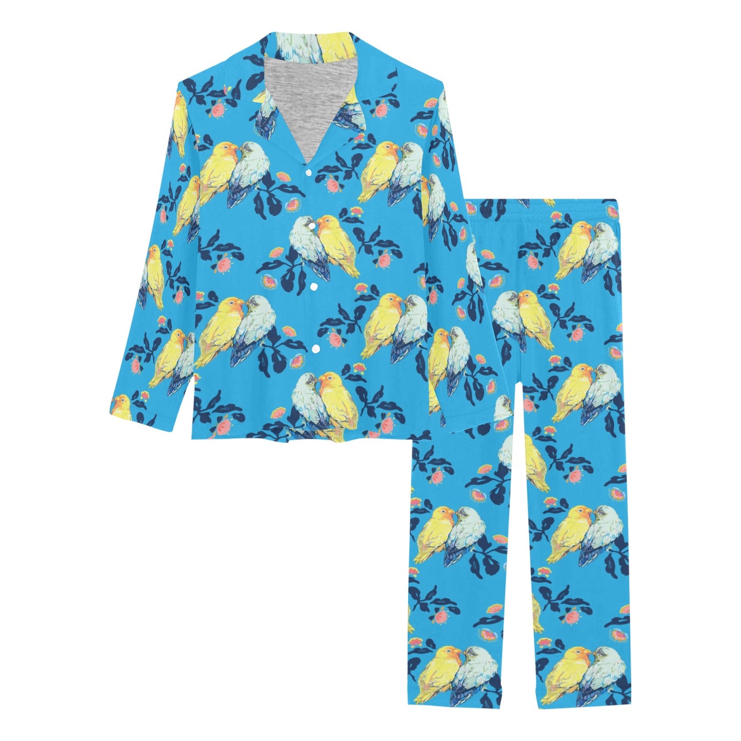 Lovebird Pattern Print Design 03 Women's Long Pajama Set