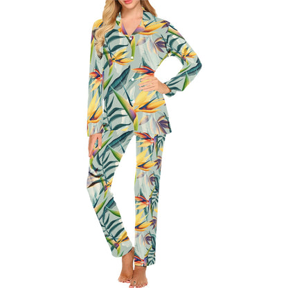 Tropical Flower Pattern Print Design TF022 Women's Long Pajama Set