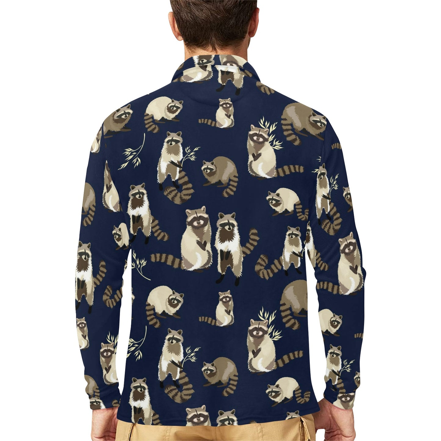 Raccoon Pattern Print Design A06 Long Sleeve Polo Shirt For Men's