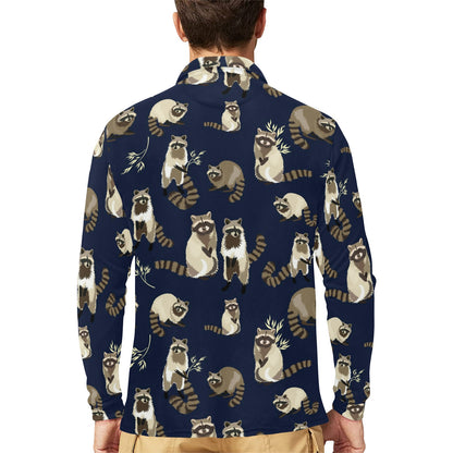 Raccoon Pattern Print Design A06 Long Sleeve Polo Shirt For Men's