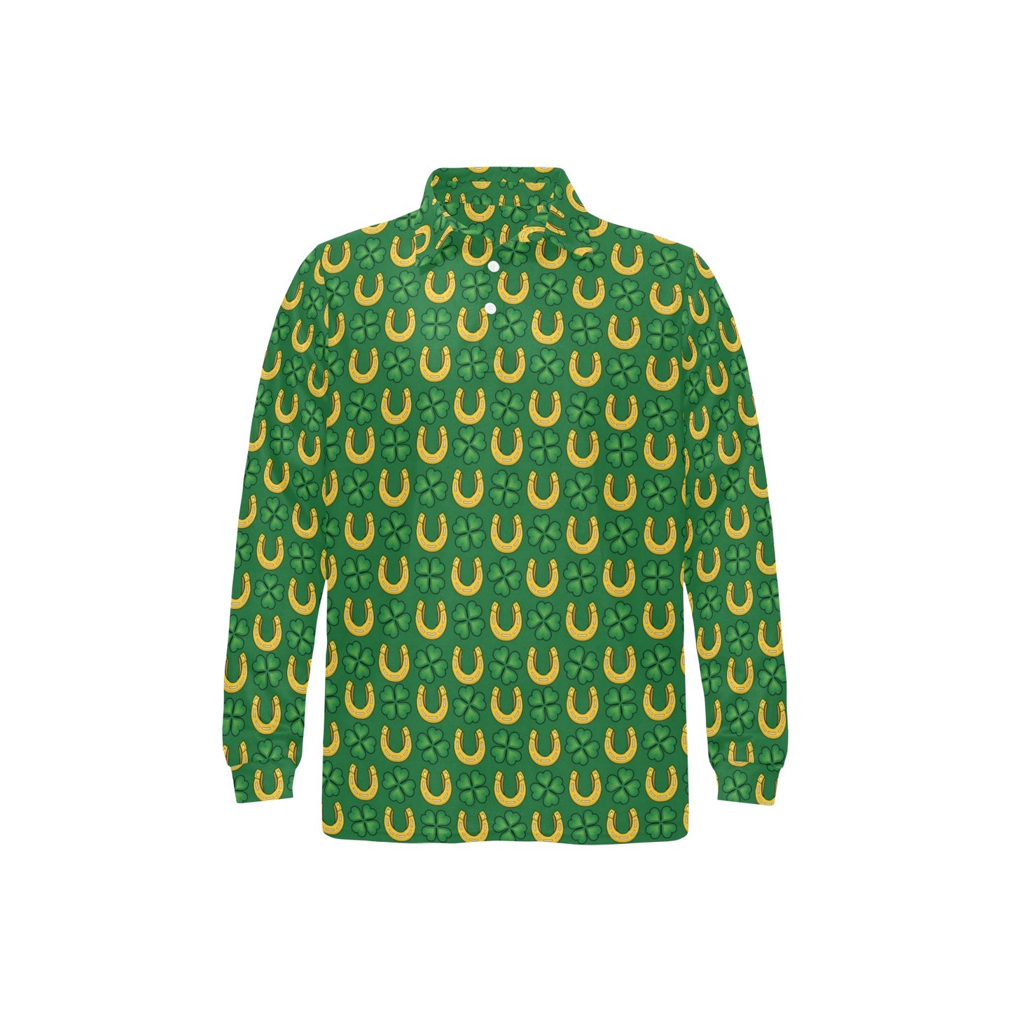 Shamrock Horseshoes Print Pattern Long Sleeve Polo Shirt For Men's