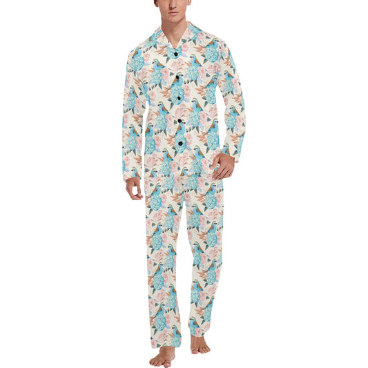 Bluebird Pattern Print Design 03 Men's Long Pajama Set